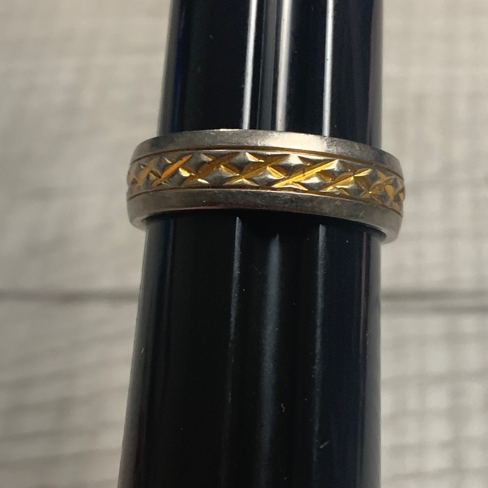Titanium 18K Gold Inlay Diamond Cut Band Ring Size 13.25 Two Tone 4737